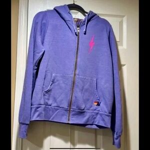 Aviator Nation Zip Up Hoodie Sweatshirt with Pink Bolt